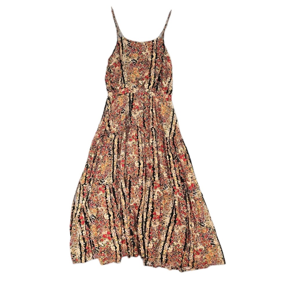 Free People Valerie Tiered Spaghetti Strap Floral Maxi Dress Medium Boho Beach